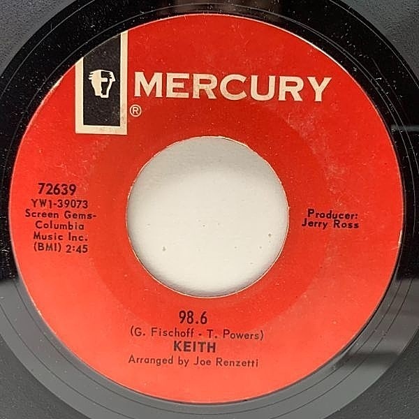 レコードメイン画像：【山下達郎氏推薦】USオリジナル KEITH 98.6 ('66 Mercury) JERRY ROSS prod. ソフト・ロック 45RPM.