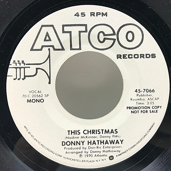 レコードメイン画像：白プロモ MONO 美盤!! DONNY HATHAWAY This Christmas / Be There ダニー・ハサウェイが歌う至宝のクリスマス・ソング