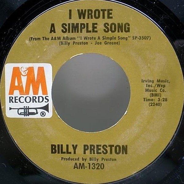 レコードメイン画像：7インチ BILLY PRESTON I Wrote A Simple Song / LL COOL J ネタ