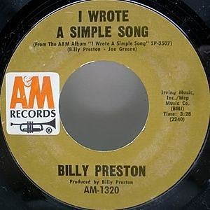レコード画像：BILLY PRESTON / I Wrote A Simple Song / Outa-Space
