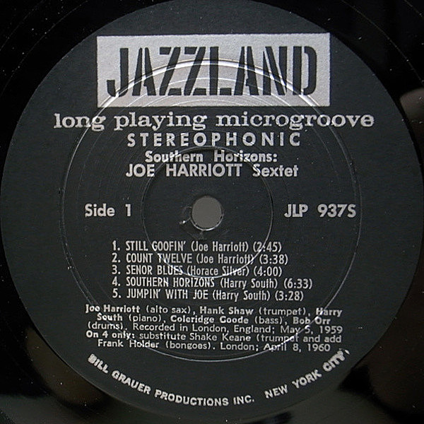JOE HARRIOTT / Southern Horizons (LP) / Jazzland | WAXPEND