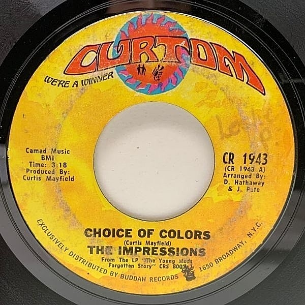 レコードメイン画像：【カーティス擁するメロウ・ソウル・クラシック】7インチ USオリジナル IMPRESSIONS Choice Of Colors ('69 Curtom) Curtis Mayfield 45RPM