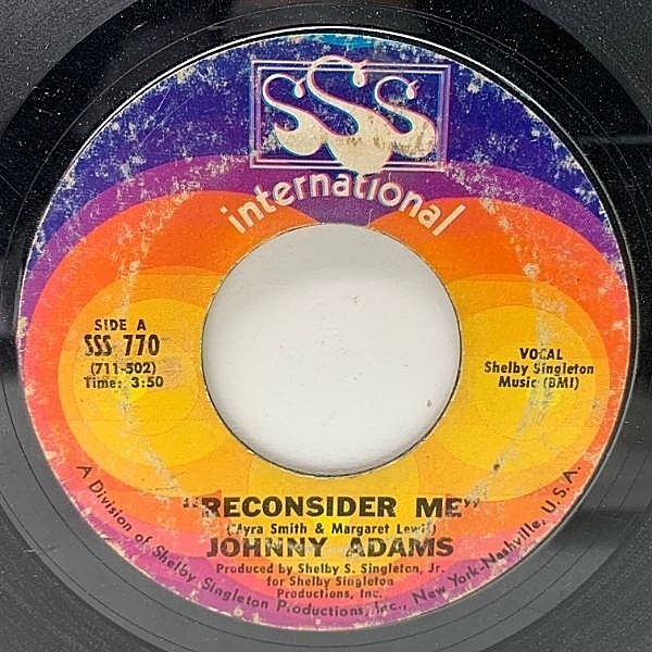 レコードメイン画像：【ニューオーリンズ・ソウル傑作】CAオリジナル 7インチ JOHNNY ADAMS Reconsider Me ('69 SSS International) ジョニー・アダムス 45RPM.