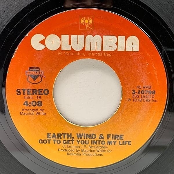 レコードメイン画像：USオリジナル 7インチ EARTH WIND & FIRE Got To Get You Into My Life / I'll Write A Song For You ('78 Columbia) ビートルズ 45RPM 