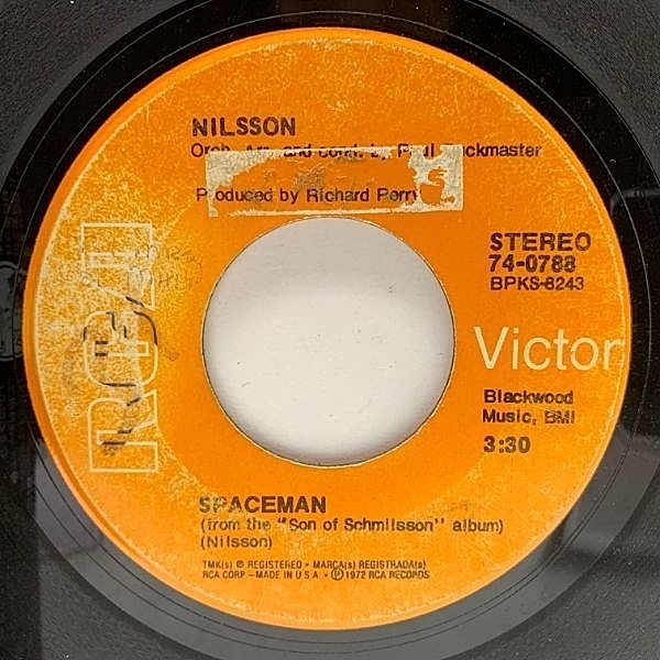レコードメイン画像：USオリジナル 7インチ NILSSON Spaceman ('72 RCA Victor) ハリー・ニルソン スペイスマン 45RPM.