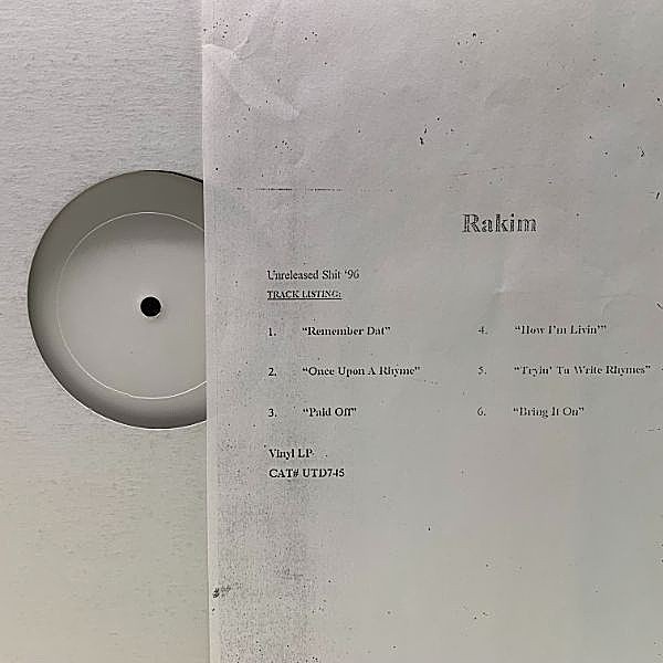 レコードメイン画像：【ホワイト・オンリー！レア未発表集】US 12インチ RAKIM Unreleased Shit '96 (UTD 745) Remember That, BOB JAMESネタ Once Upon A Rhyme