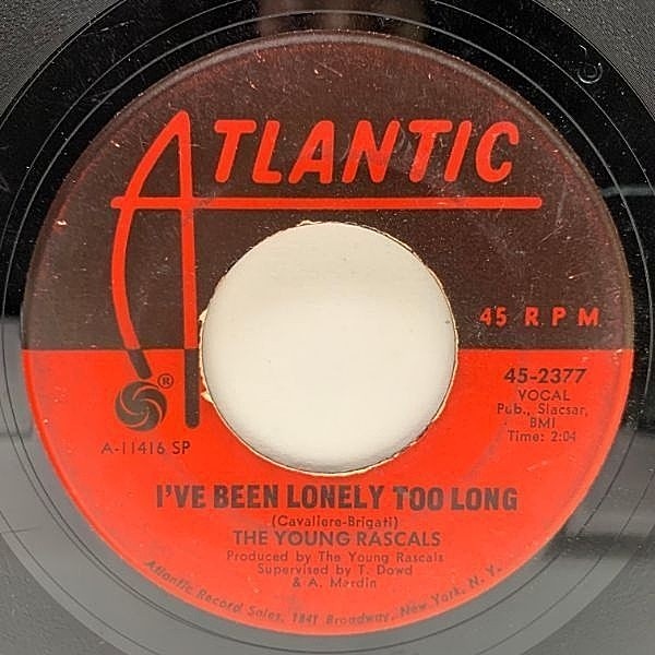 レコードメイン画像：【60’s ブルーアイド・ソウル】USオリジナル 7インチ YOUNG RASCALS I've Been Lonely Too Long ('67 Atlantic) ヤング・ラスカルズ 45RPM