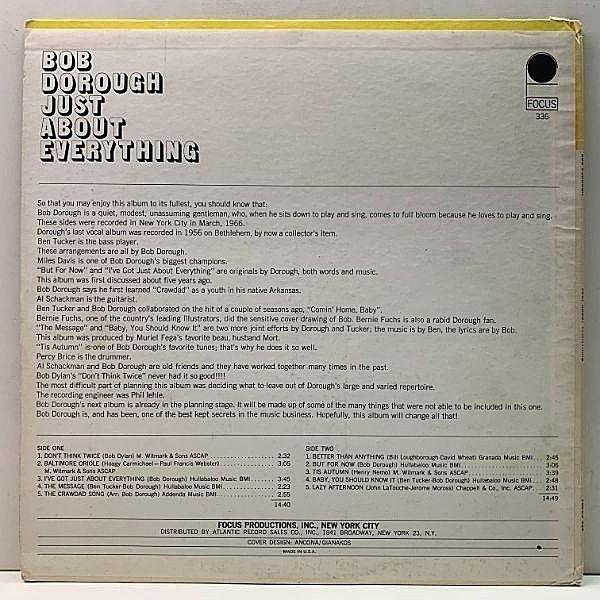 BOB DOROUGH / Just About Everything (LP) / Focus | WAXPEND BOB DOROUGH / Just About Everything (LP) / Focus | WAXPEND