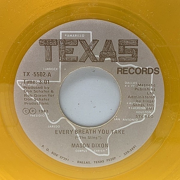レコードメイン画像：マイナー【POLICE名曲 Every Breath You Take レア カヴァー】美盤!! 7インチ USオリジ MASON DIXON ('83 Texas) ポリス／見つめていたい