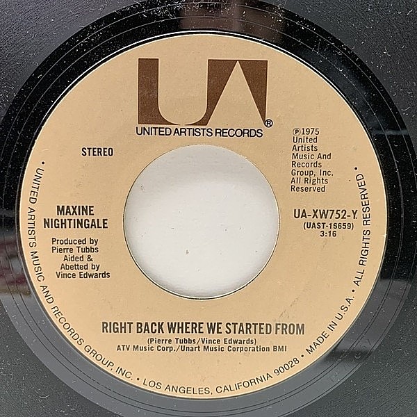 レコードメイン画像：【アルバム未収録もカップリング】良好!! 7インチ USオリジナル MAXINE NIGHTINGALE Right Back Where We Started From ('75 United) 45RPM