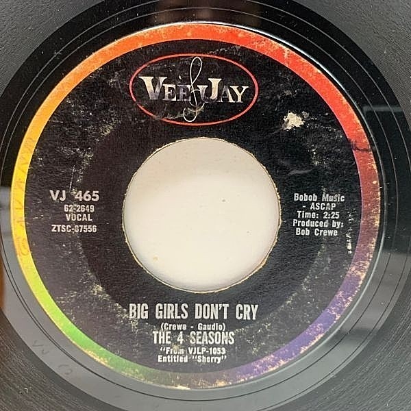 レコードメイン画像：【60'sティーンエイジ・ポップ】USオリジナル 7インチ FOUR SEASONS Big Girls Don't Cry ('62 Vee Jay) 恋はヤセがまん 45RPM.