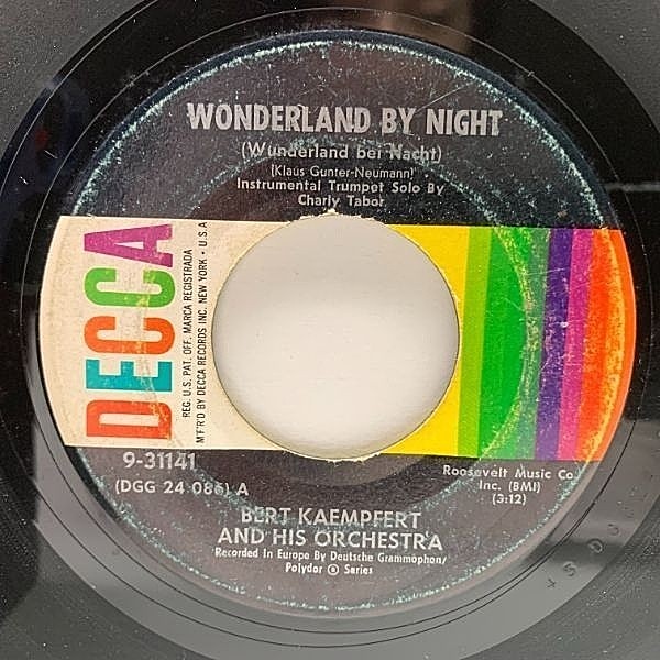 レコードメイン画像：USオリジナル 7インチ BERT KAEMPFERT AND HIS ORCHESTRA Wonderland By Night ('60 Decca) 星空のブルース イージー・リスニング 45RPM.