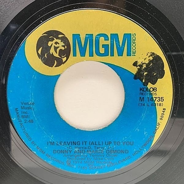 レコードメイン画像：USオリジナル 7インチ DONNY and MARIE OSMOND I'm Leaving It (All) Up To You ('74 MGM) ダニー&マリーオズモンド ソフト・ロック 45RPM.