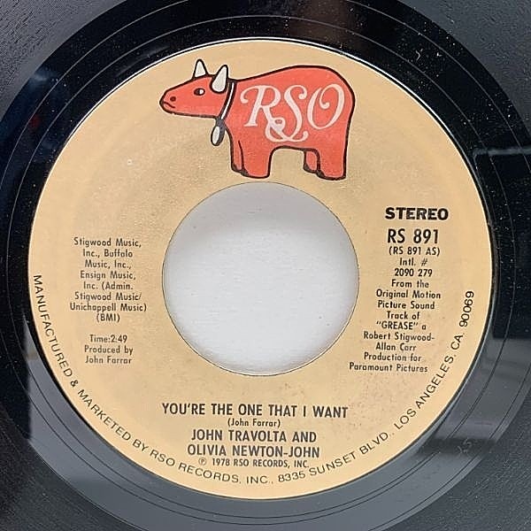レコードメイン画像：美盤!! USオリジナル 7インチ JOHN TRAVOLTA and OLIVIA NEWTON-JOHN You're The One That I Want ('78 RSO) 映画 グリース 主題歌 45RPM.