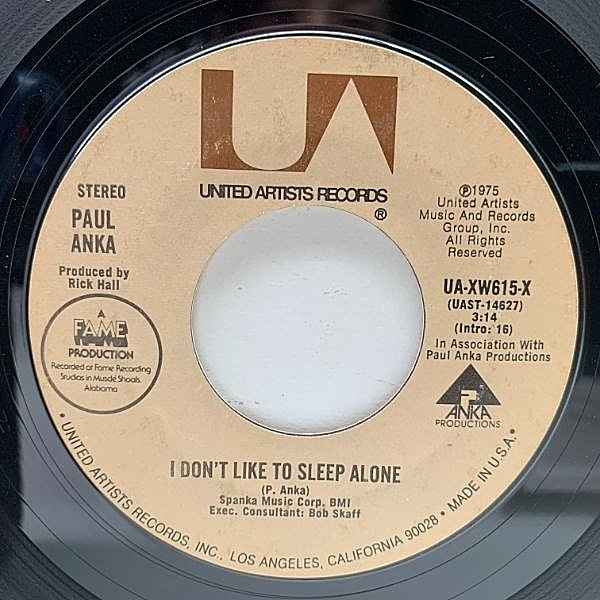 レコードメイン画像：USオリジナル 7インチ PAUL ANKA I Don't Like To Sleep Alone ('75 United Artists) ポール・アンカ / 一人ぼっちはイヤ 45RPM.