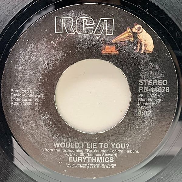 レコードメイン画像：美盤!! USオリジナル 7インチ EURYTHMICS Would I Lie To You? ('85 RCA) ユーリズミックス『BE YOURSELF TONIGHT』からのカット 45RPM.