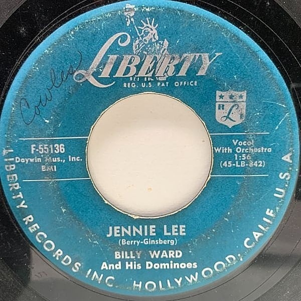 レコードメイン画像：USオリジナル 7インチ BILLY WARD AND HIS DOMINOES Jennie Lee ('58 Liberty) Clyde McPhatter, Jackie Wilson 在籍 45RPM.