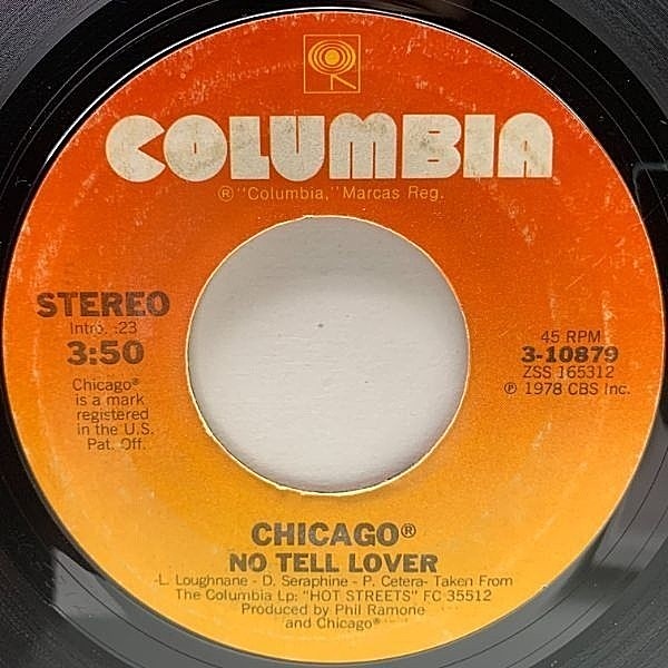 レコードメイン画像：USオリジナル 7インチ CHICAGO No Tell Lover ('78 Columbia) シカゴ 45RPM.