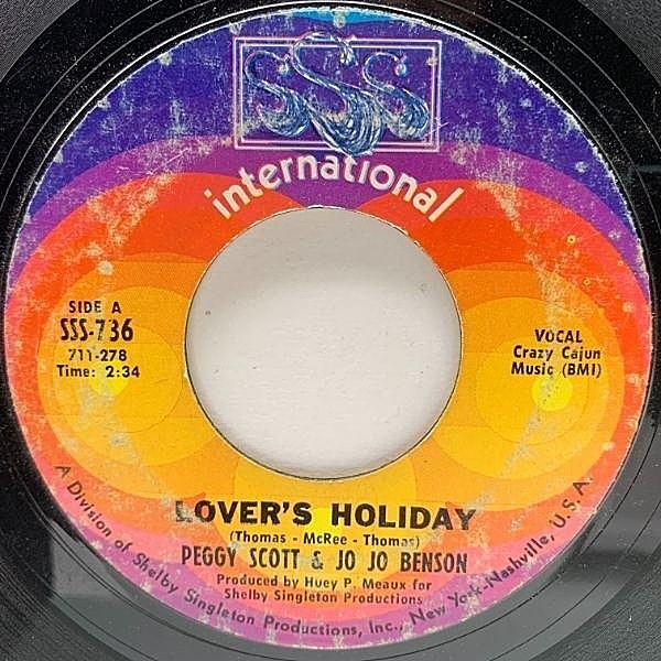 レコードメイン画像：USオリジナル 7インチ PEGGY SCOTT & JO JO BENSON Lover's Holiday ('68 SSS International) サザン・ソウルの重鎮的男女デュオ 45RPM.