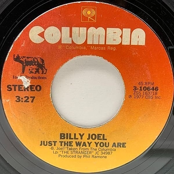 稀少USオリジナルSTERLING刻印ビリージョエルBilly Joelレコード BILLY JOEL / Just The Way You Are / Get It Right The First