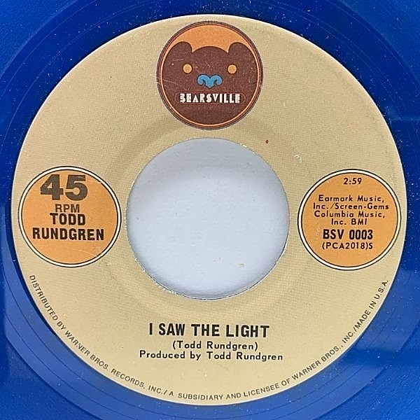 レコードメイン画像：【青カラー・ヴァイナル】BSV規格 USオリジナル TODD RUNDGREN I Saw The Light ('72 Bearsville) トッド・ラングレン 45RPM 7インチ