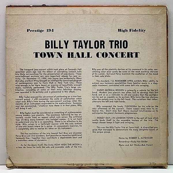 BILLY TAYLOR / In Concert At Town Hall, December 17, 1954