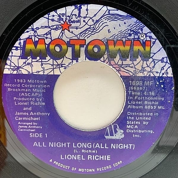 レコードメイン画像：【BRAND NUBIAN サンプリング・ネタ】良好!! USオリジナル 7インチ LIONEL RICHIE All Night Long (All Night) ('83 Motown) 45RPM.