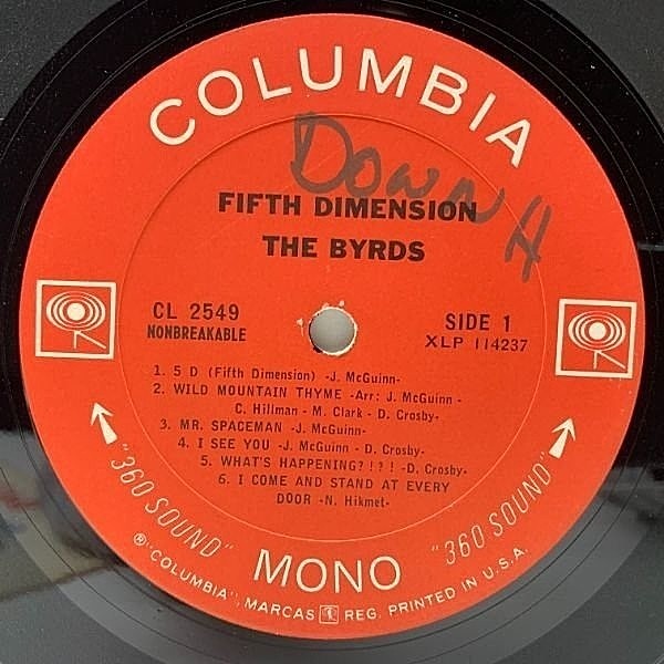 レコードメイン画像：MONO 2eye 米オリジナル THE BYRDS Fifth Dimension ('66 Columbia CL 2549) US 初回モノラル PLAY良好!! ※ジャケ無し 盤のみ