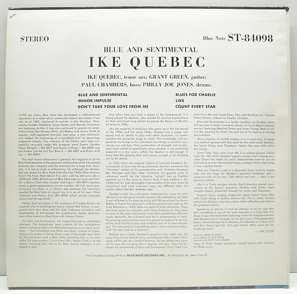 IKE QUEBEC / Blue & Sentimental (LP) / Blue Note | WAXPEND RECORDS