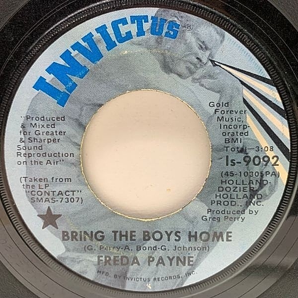 レコードメイン画像：USオリジナル 7インチ FREDA PAYNE Bring The Boys Home ('71 Invictus) NORTHERN SOUL フリーダ・ペイン 45RPM.