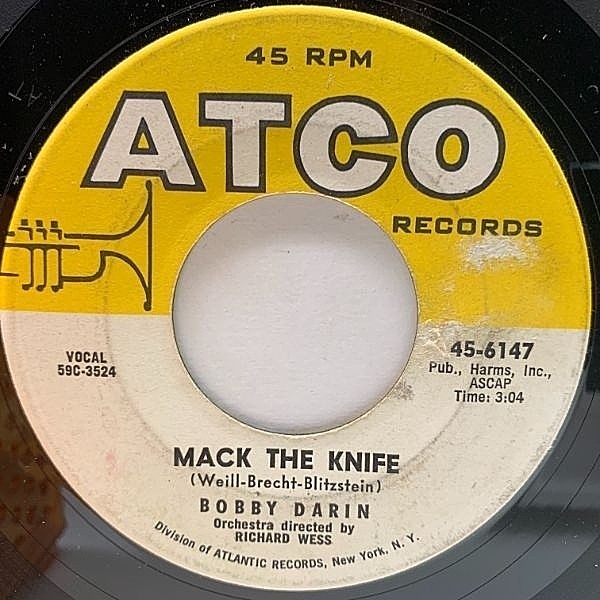 レコードメイン画像：USオリジナル 7インチ BOBBY DARIN Mack The Knife / Was There A Call For Me ('59 ATCO) ボビー・ダーリン 匕首マック 45RPM.