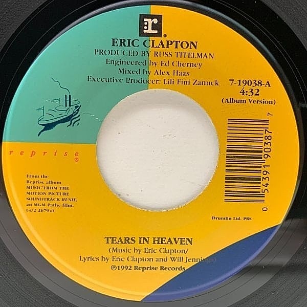 レコードメイン画像：美盤!! USオリジナル 7インチ ERIC CLAPTON Tears In Heaven ('68 Columbia) 息子コナーの追悼ソング／グラミー最優秀の名曲 45RPM.