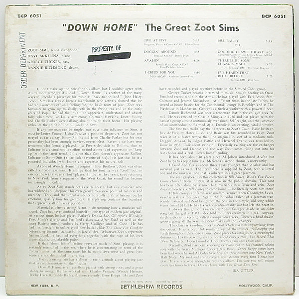 ZOOT SIMS / DOWN HOME (180G REMASTER) / LP | Record CD