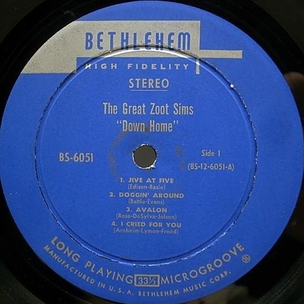 ZOOT SIMS / Down Home (LP) / Bethlehem | WAXPEND RECORDS