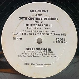 レコード画像：GERRI GRANGER / Can't Take My Eyes Off You / Hot Ta Trot