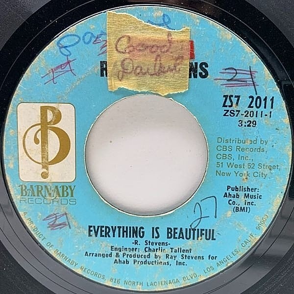 レコードメイン画像：【クリスチャン・ソフトロック】USオリジナル 7インチ RAY STEVENS Everything Is Beautiful ('70 Barnaby) みんなビューティフル 45RPM.