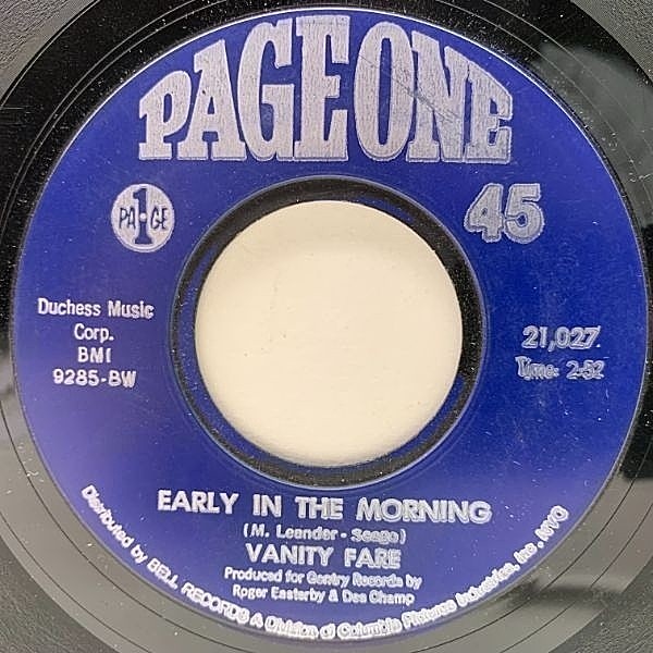 レコードメイン画像：USオリジナル 7インチ VANITY FARE Early In The Morning ('69 Page One) 英国ハーモニーポップ最高峰 ヴァニティ・フェア 45RPM.