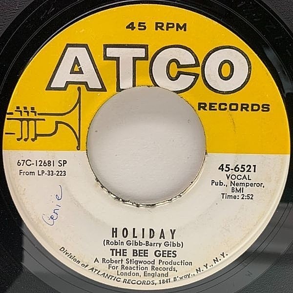 レコードメイン画像：【ビートルズからの影響が色濃いサイケポップ】USオリジナル 7インチ BEE GEES Holiday ('67 ATCO) ビージーズ 1st 初期 45RPM.