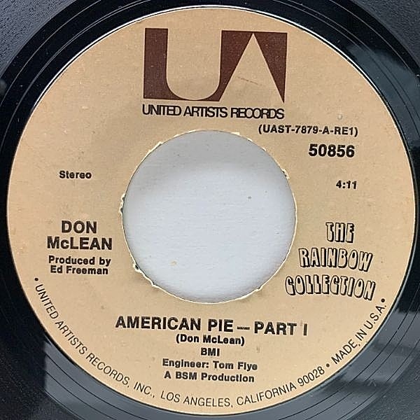 レコードメイン画像：USオリジナル 7インチ DON MCLEAN American Pie ('71 United Artists) ドン・マクリーン 45RPM.