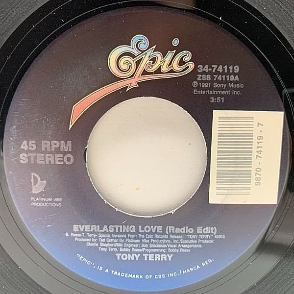 レコードメイン画像：【絶品の90'sスロウジャム】美盤!! USオリジ TONY TERRY Everlasting Love ('91 Epic) ヒット・シングル！トニー・テリー 7インチ 45's