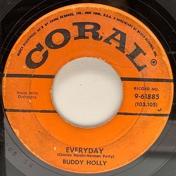レコードメイン画像：USオリジナル 7インチ BUDDY HOLLY Everyday / Peggy Sue ('57 Coral) Stand By Me サントラ バディ・ホリー 45RPM.