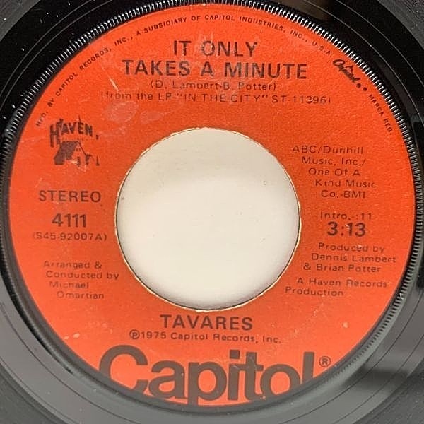 レコードメイン画像：USオリジナル 7インチ TAVARES It Only Takes A Minute ('75 Capitol) ダンス・クラシックス 愛のディスコティック 45RPM.