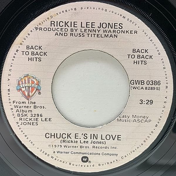 レコードメイン画像：美盤!! 7インチ USオリジナル RICKIE LEE JONES Chuck E.'s In Love 恋するチャック ('79 Warner) 米シングル 45RPM. EP 大ヒット 名曲