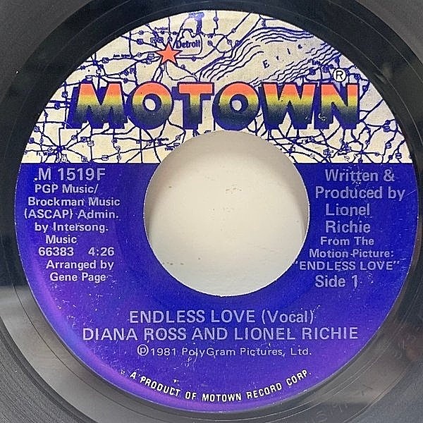 レコードメイン画像：【米ビルボード・バレンタインデー特集1位・名バラード】USオリジ 7インチ DIANA ROSS And LIONEL RICHIE Endless Love ('81 Motown)