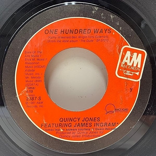 レコードメイン画像：良好!! 7インチ USオリジナル QUINCY JONES Featuring JAMES INGRAM One Hundred Ways ('81 A&M) グラミー受賞 ヒット曲