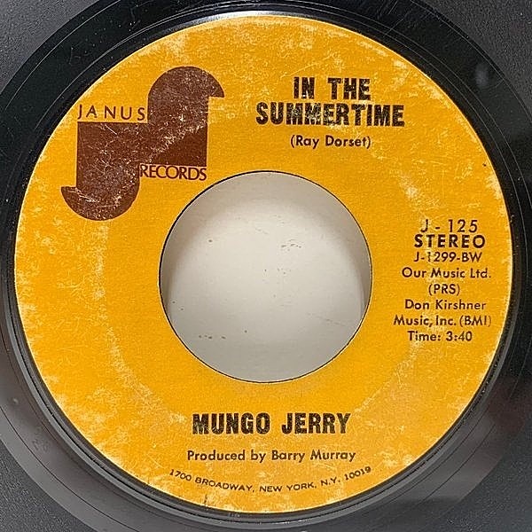 レコードメイン画像：【KEN BOOTHもカヴァーしたスマッシュヒット】7インチ USオリジナル MUNGO JERRY In The Summertime ('70 Janus) 45RPM. 特価