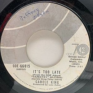 レコード画像：CAROLE KING / It's Too Late / I Feel The Earth Move