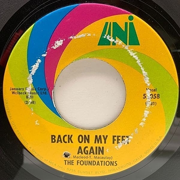 レコードメイン画像：USオリジナル 7インチ FOUNDATIONS Back On My Feet Again ('68 UNI) ファウンデーションズ 恋するベイビー 45RPM.