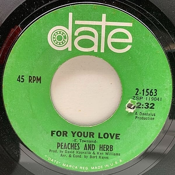 レコードメイン画像：USオリジナル 7インチ PEACHES & HERB For Your Love / I Need Your Love So Desperately ('67 Date) ピーチズ＆ハーブ 45RPM.