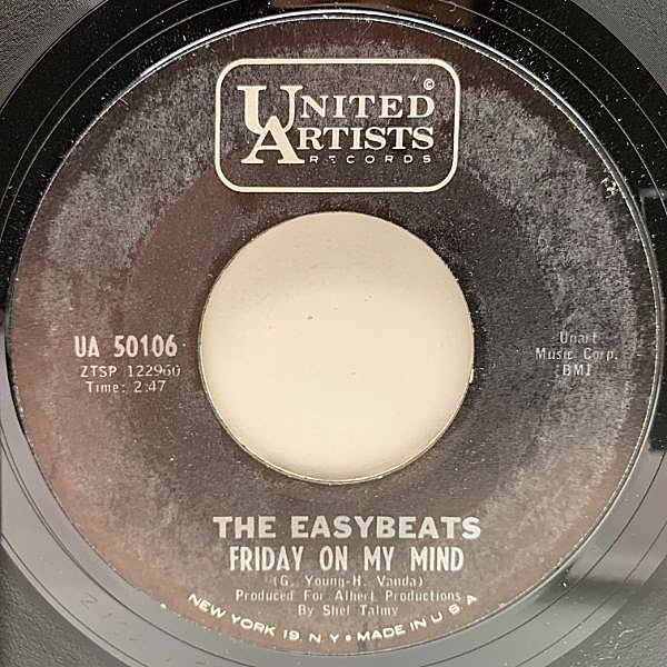 レコードメイン画像：美再生!! USオリジナル 7インチ EASYBEATS Friday On My Mind ('66 United Artists) FLIPPER'S GUITAR ヘッド博士の世界塔 元ネタ 45RPM.